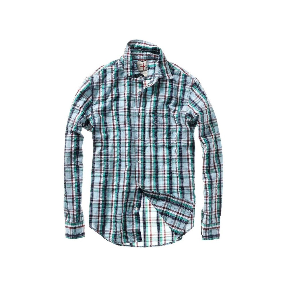 Relwen Exploded Seersucker Shirt Plaid M Heritage Americana Preppy Coastal Cabin
